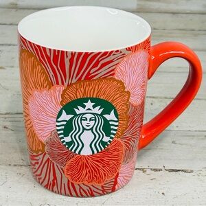 STARBUCKS 2021 Coral Orange Floral Logo Coffee Mug Cup 10 oz